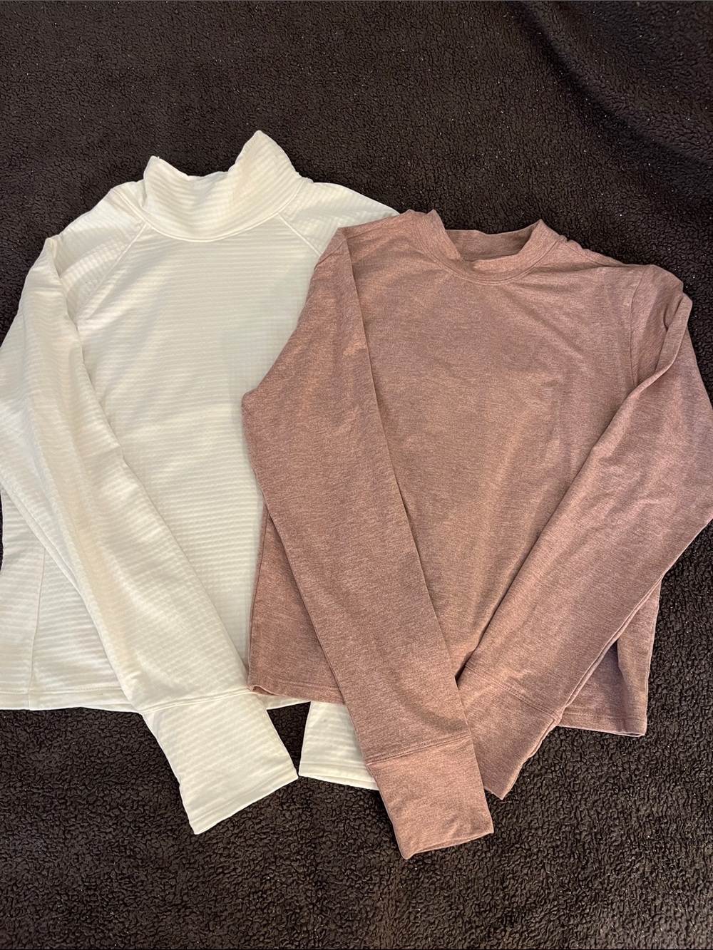 Women’s Long-Sleeve Crew & Mock Neck Workout Tops - White and Dusty Rose Bundle